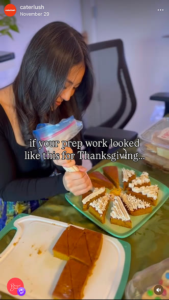 A creator decorating Thanksgiving desserts